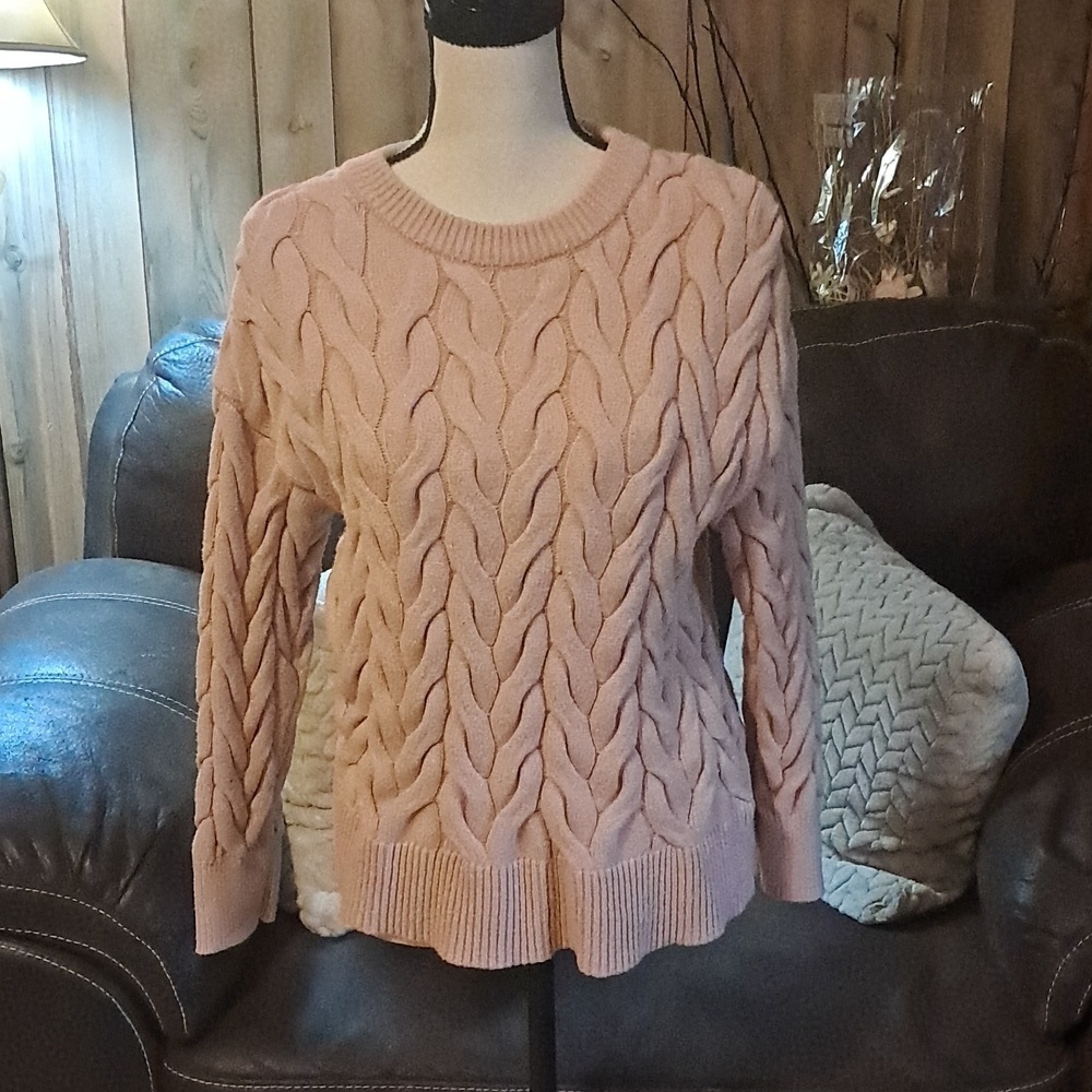 Philosophy Women Pink Cable Knit Sweater Coastal Grandma Comfy Size M Barbie